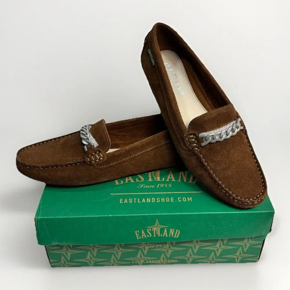 Eastland Sawgrass Women’s 10M Brown Suede Driving Moc Loafers Chain Bit 3289-04